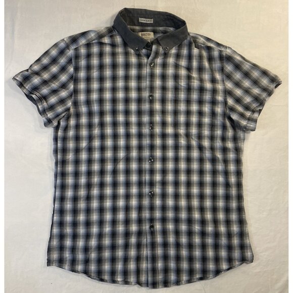 Men's Large Kenneth Cole Reaction Short-Sleeve Button-Down Gray/Black/Blue Shirt - Picture 1 of 8